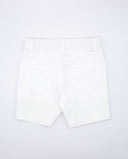 Bermuda blanca de sarga cinco bolsillos con cintura ajustable, vista trasera, corte recto para niño