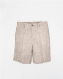 Tailored linen shorts with welt pockets and adjustable waist
