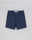 Bermuda de lino azul marino para niño con botón, bolsillos y cintura ajustable, estilo formal infantil